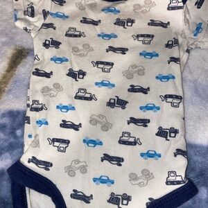 Infant Bodysuit with Vehicle Print - Blue and Gray